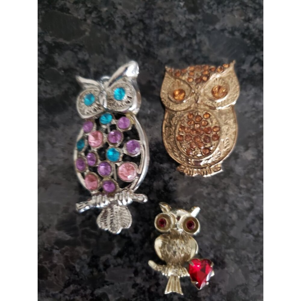 Vintage  Judy Lee Owl Brooch Plus 2 Unbranded Vintage Owl Brooch
